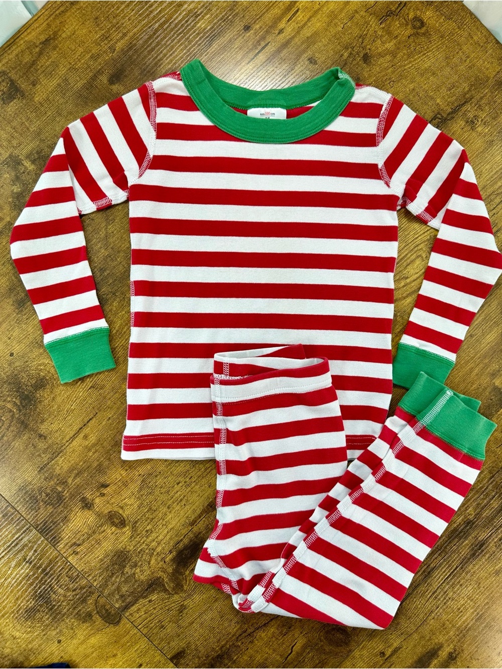Hanna Andersson Red & White Stripe Pajama Set with Green Trim, 4T